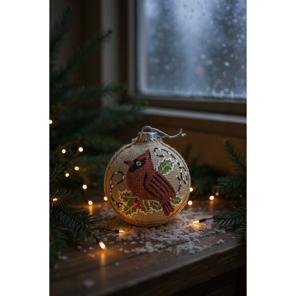 Set of 4 Hand Painted Burlap Cardinal Ornaments-Rustic Farmhouse Christmas-Tree - Picture 2 of 5